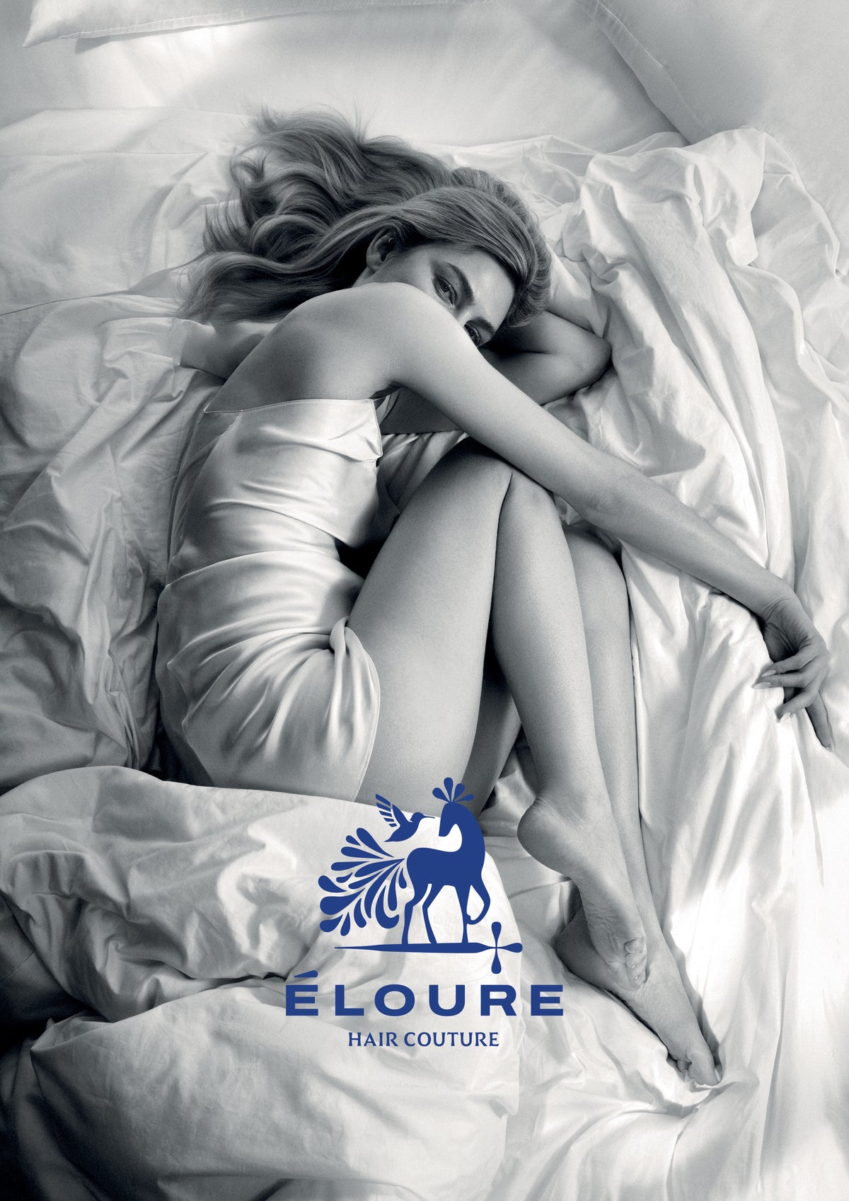 Éloure Hair Couture editorial campaign portrait, black and white